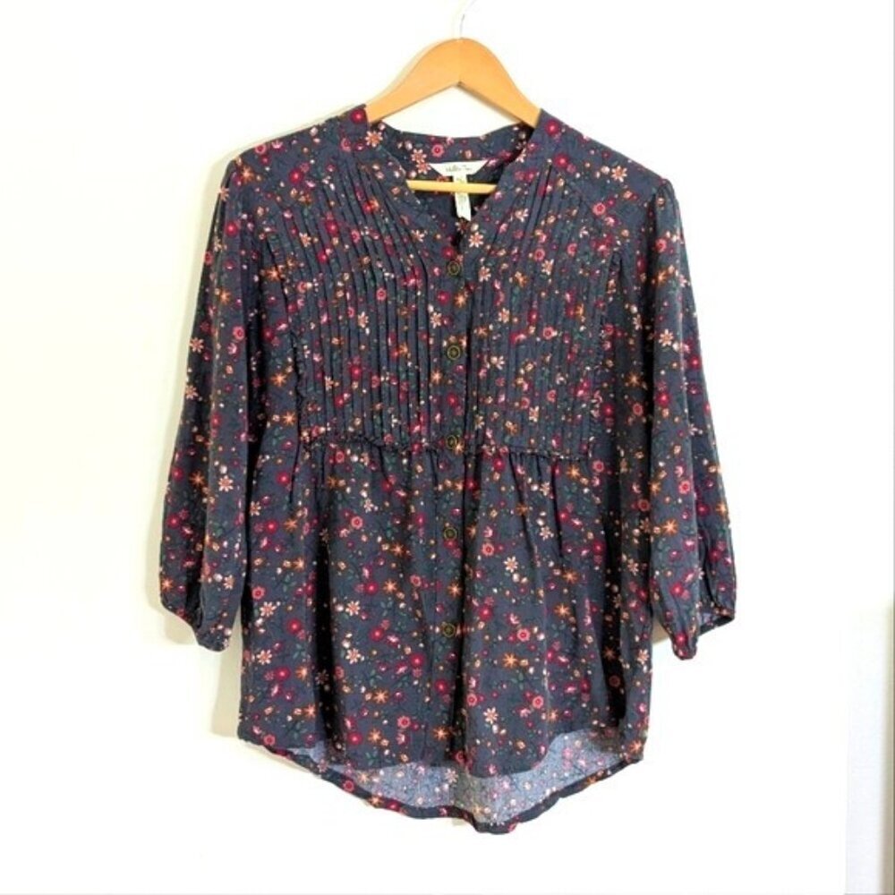 Like New Matilda Jane Floral Pintucked 3/4 Sleeve Blouse Size M